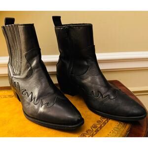 London Rebel Leather Western Black Ankle Booties Boots Sz 40 Sz 9